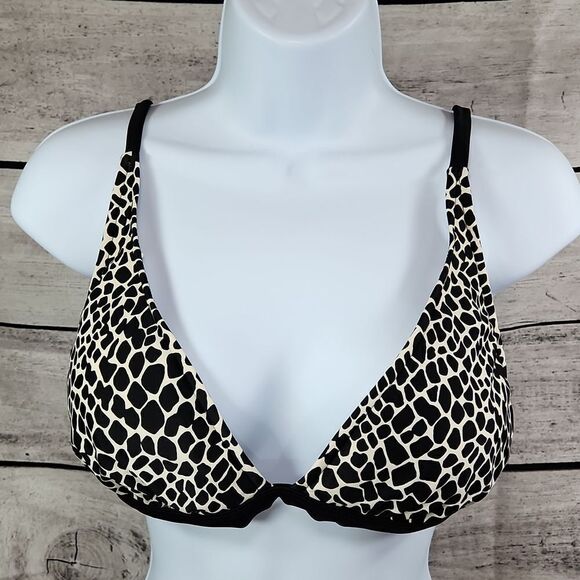 🐞Sunsets Black & Cream Animal Print Bikini Top Size D - Picture 1 of 8